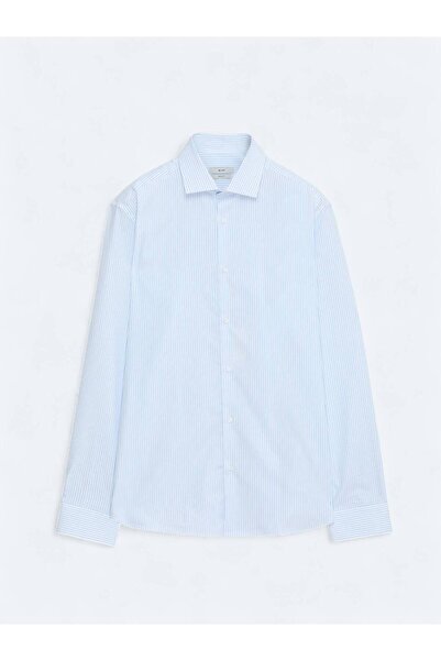 Kip Cămașă albastră, cu croiala normală, țesută, clasică, 100% bumbac