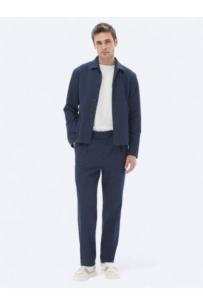 Kip Costum din bumbac cu croiala moderna bleumarin