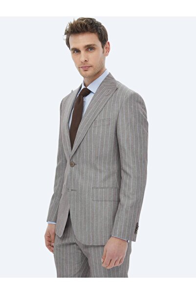 Kip المنك مخطط الحديثة تناسب الكتان المخلوطة البدلة