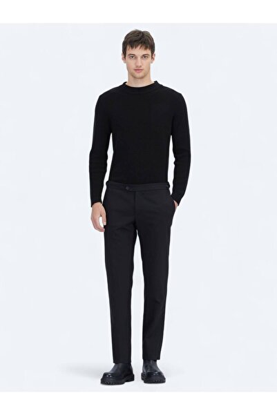 Kip Μαύρο υφαντό παντελόνι Regular Fit Smart Casual από βαμβακερό μείγμα