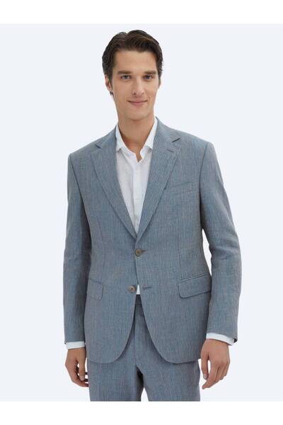 Kip Costum modern cu dungi albastru închis, 100% in