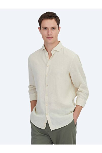 Kip Κίτρινο ίσιο πουκάμισο με κανονική εφαρμογή, υφαντό casual βαμβακερό πουκ...