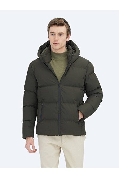 Kip Χακί Regular Fit με κουκούλα casual υφαντό παλτό