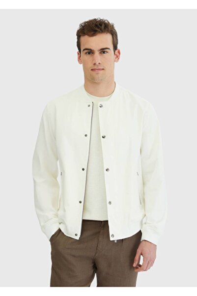 Ramsey Ecru Regular Fit Stand Collar Casual Woven Coat