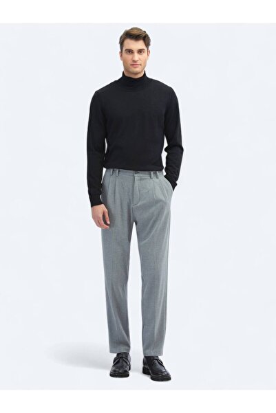 Kip Gray Woven Carrot Fit Casual Trousers