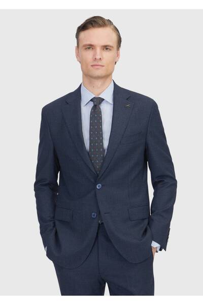 Ramsey Navy Blue Print Zeroweight Slim Fit 100% Wool Suit