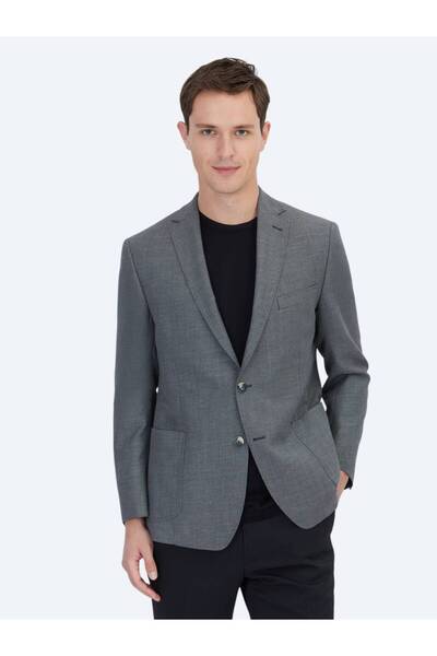 Kip Antrasit Düz Regular Fit Yün Karışımlı Ceket