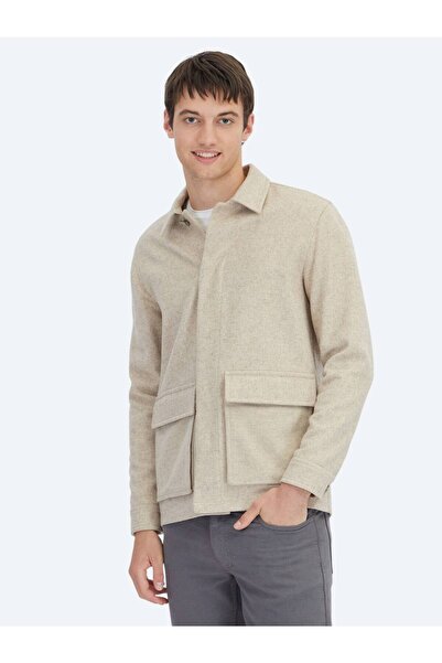 Kip Bež Oversize kroj Fit Tkano Mešavina vune Gornja košulja