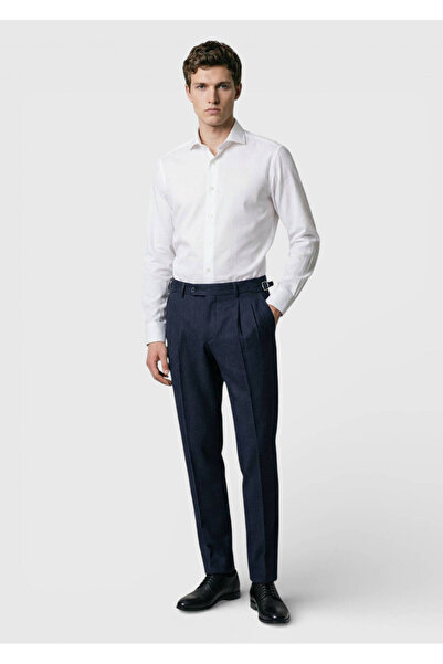 Ramsey Pantaloni casual din amestec de lână, țesătură simplă, albastru marin,...