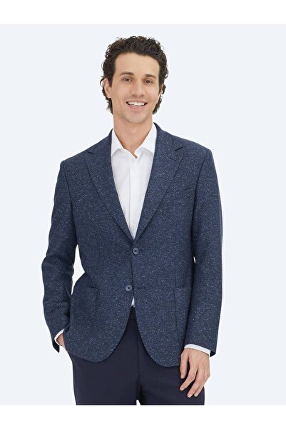 Kip Lacivert Mikro Modern Fit %100 Yün Ceket