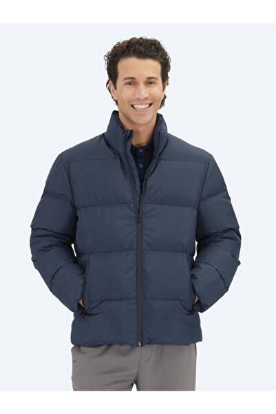 Kip Jachetă țesută casual cu guler ridicat, albastru bleumarin