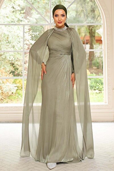 Olcay Βραδινό φόρεμα Yoryo με μεταξωτό τζιν με λεπτομέρεια από πέτρα στο λαιμ...