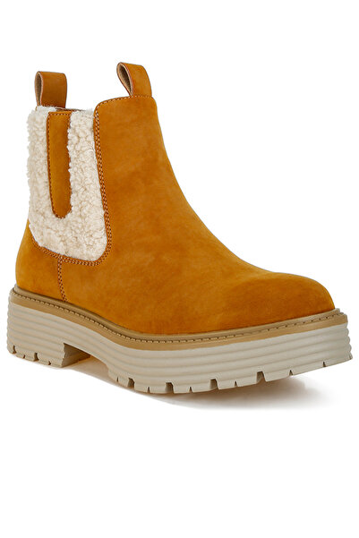 london Rag Women Faux Fur Detail Chunky Ankle Boots in Tan