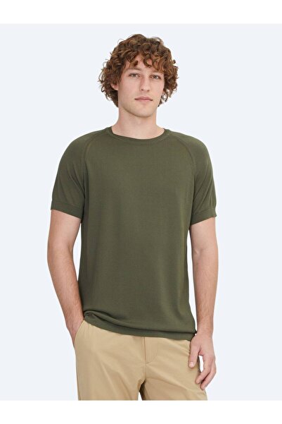Kip Khaki Crew Neck Jacquard Knitwear