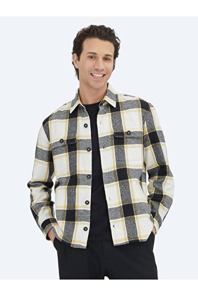 Kip Μπεζ καρό μπλουζάκι με κανονική εφαρμογή από υφαντό μαλλί