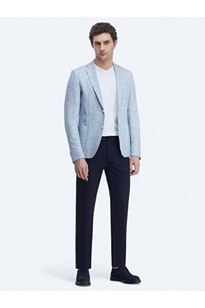 Kip Mavi Mikro Modern Fit Pamuk Karışımlı Ceket