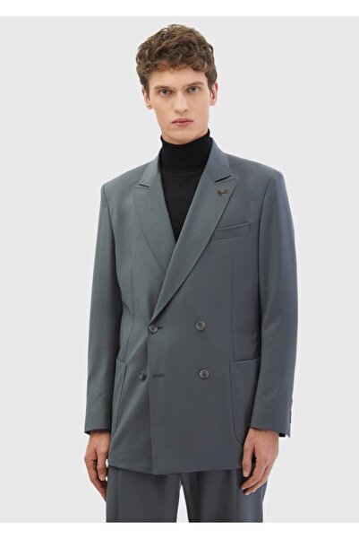 Ramsey Koyu Gri Çizgili Oversize Fit %100 Yün Takım Elbise