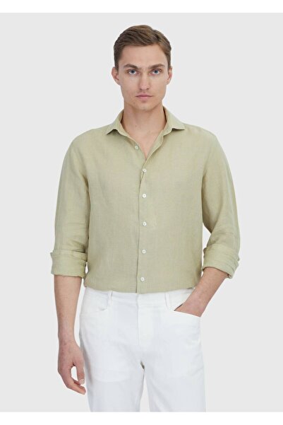 Ramsey Ανοιχτό πράσινο μονόχρωμο πουκάμισο Casual Fit Woven Casual 100% λινό