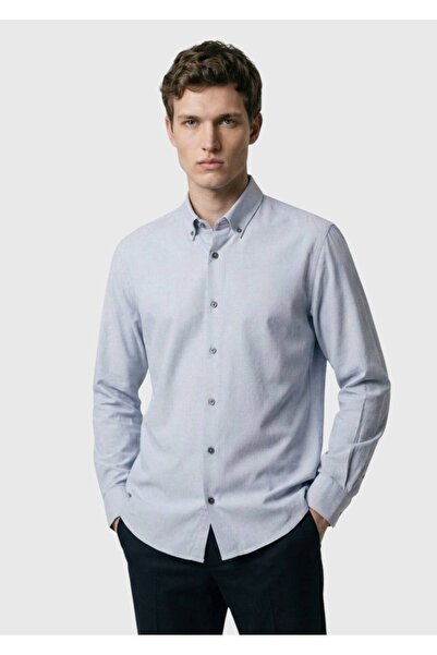 Ramsey Gri Düz Regular Fit Dokuma Casual %100 Pamuk Gömlek