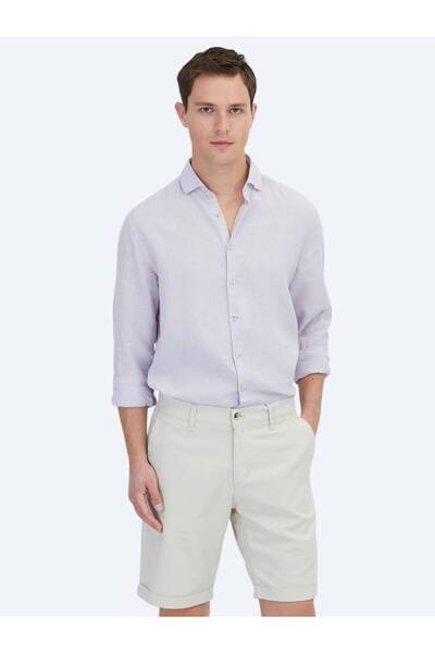 Kip Lilac Plain Regular Fit Woven Casual Cotton Blended Shirt