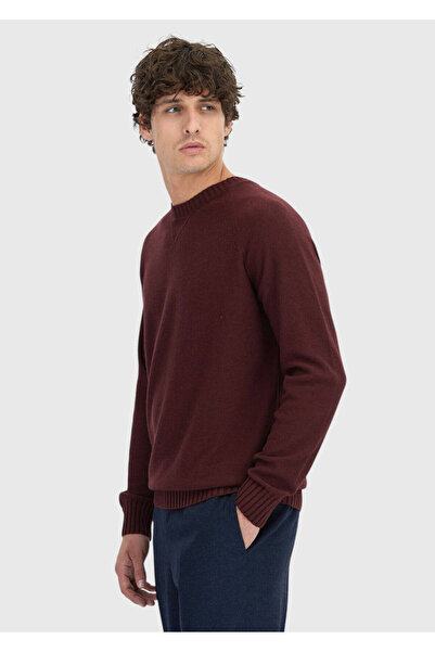 Ramsey Pulover din tricot din amestec de lână cu gât rotund, burgundy