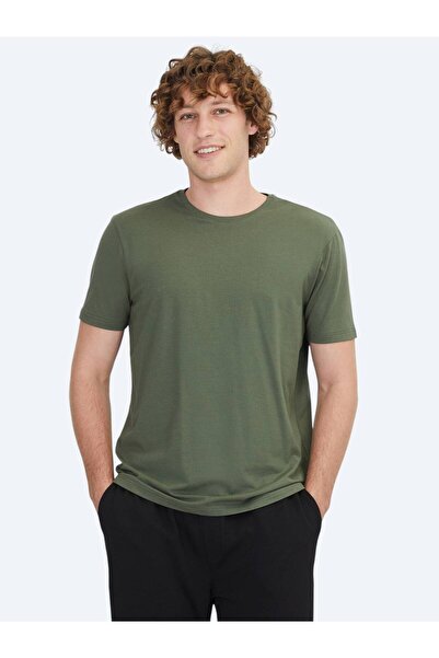 Kip Khaki Plain okrugla kragna Mešavina pamuka T-shirt