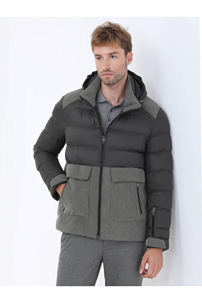 Kip Haki Regular Fit Kapüşonlu Casual Dokuma Mont