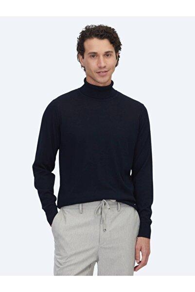 Kip Πλεκτό πουλόβερ με μείγμα μαλλί ζακάρ με ολόσωμο ζιβάγκο σε μπλε ναυτικό ...