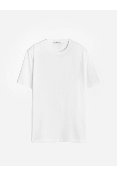 Kip Unisex Kırık Beyaz Düz Bisiklet Yaka %100 Pamuk T-Shirt