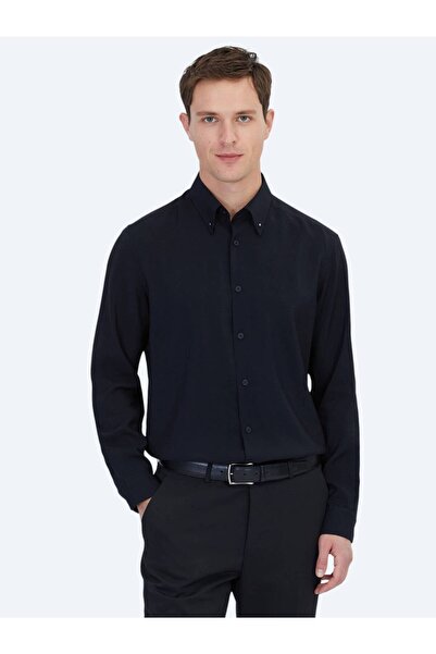 Kip Siyah Regular Fit Dokuma Casual Gömlek