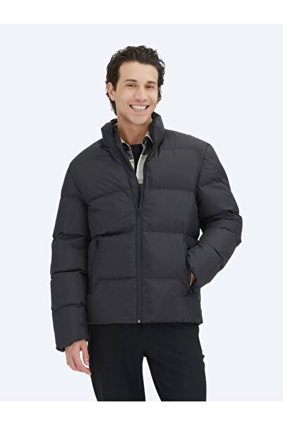 Kip Black Regular Fit Stand Collar Casual Woven Coat