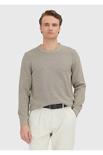 Ramsey Beige Crew Neck Thessaloniki Wool Blend Knit Sweater