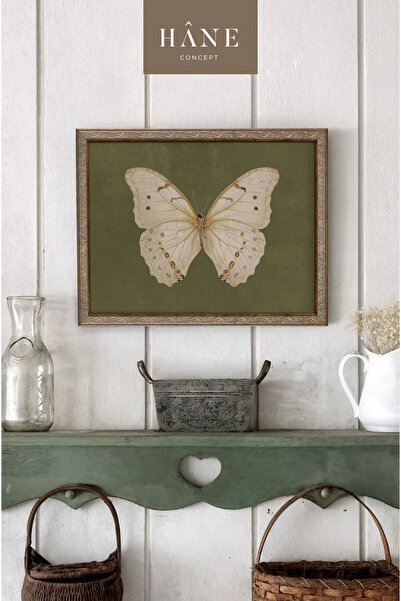 Hane Concept Pictură de epocă cu fluturi, decor de perete cu fundal verde Cot...