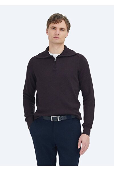 Ramsey Plum Half Turtleneck Plain Knit Wool Blend Sweater