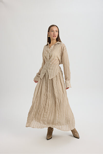 MAI STUDIOS CO. Tanoa Stripe Pattern Beige Long Skirt