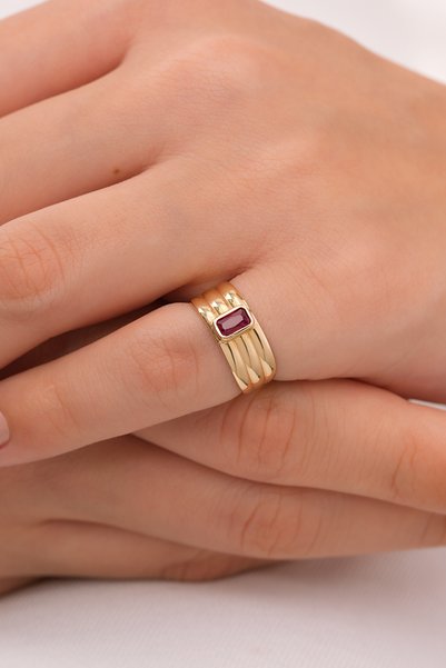 by milo jewellery 14 Ayar Pink Aura Şovalye Yüzük