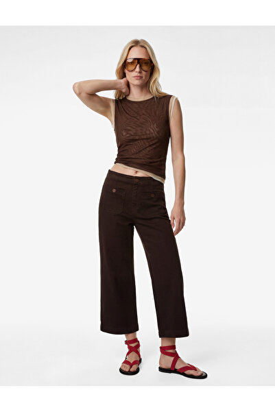 Koton Ψηλόμεσο παντελόνι με φαρδιά μπατζάκια, λεπτομέρεια τσέπης και κουμπιά ...