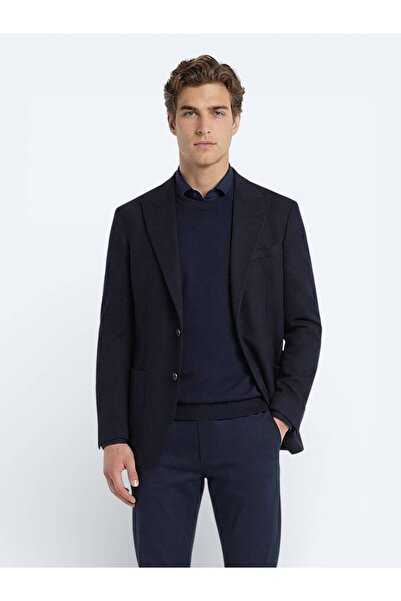 Kip Navy Blue Cotton Blend Jacket