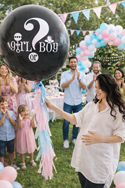 Parti dolabı Dev Boy 36inç Büyük Girl Or Boy Siyah Cinsiyet Belirleme Partisi...