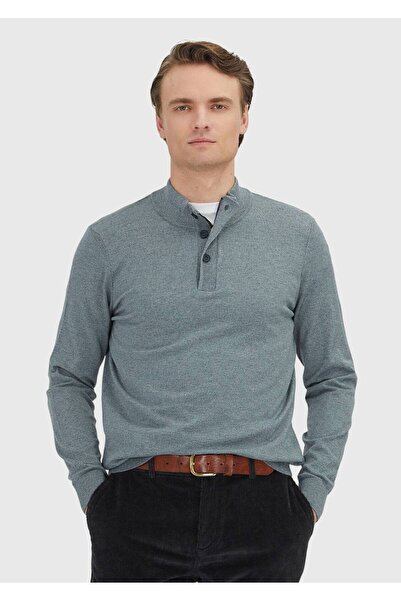 Ramsey Gray Polo Collar Plain Knitted Sweater