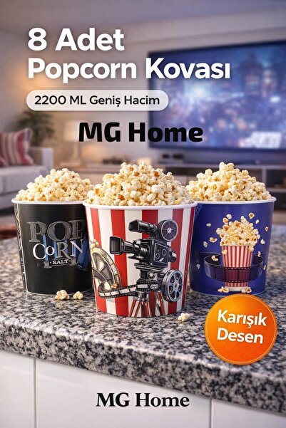 VENON 8 Adet 🍿 2200 ML 🍿Mısır Kovası Cips Kovası Popcorn Kasesi Plastik Kır...