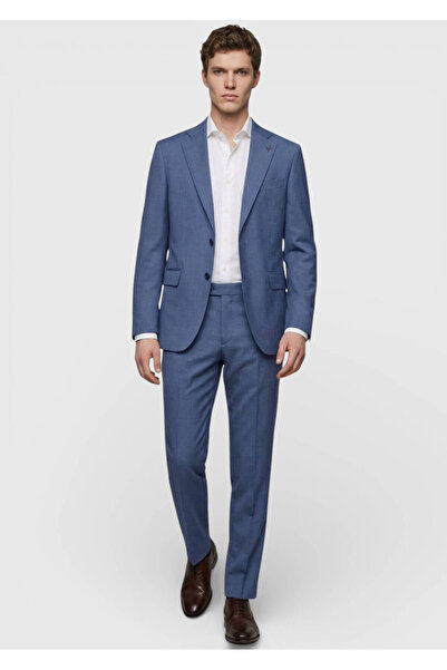 Ramsey Mavi Düz Zeroweight Slim Fit Yün Karışımlı Takım Elbise