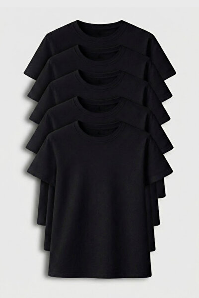 Gizrain Γυναικείο μαύρο μπλουζάκι 5 τεμαχίων με άνετη εφαρμογή, βαμβακερό, απ...