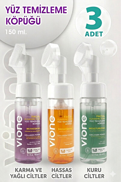 vione 3lü Set Yüz Temizleme Köpüğü 150ml Özel Fırçalı