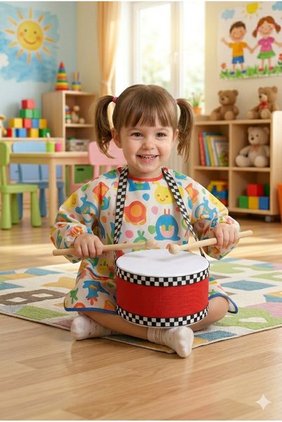 SAMTOYS Children's Drum with Strap Handmade Rhythm for Nurseries and Kindergartens
