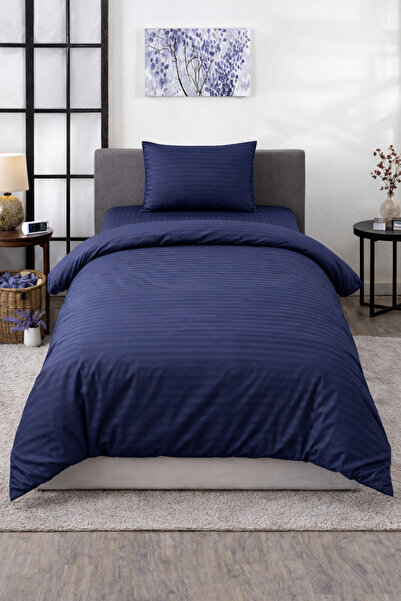 vionetta Striped Cotton Satin Navy Blue Hotel Series Single Duvet Cover Set w...