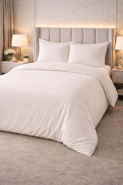 vionetta Striped Cotton Satin Cream Hotel Series Double Duvet Cover Set with ...