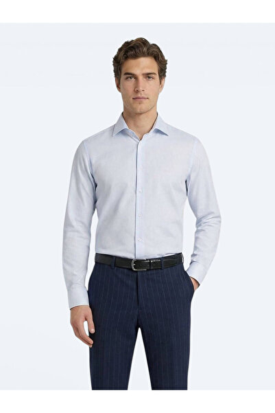 Kip Светлосиня обикновена тънка тъкана класическа риза от 100% памук