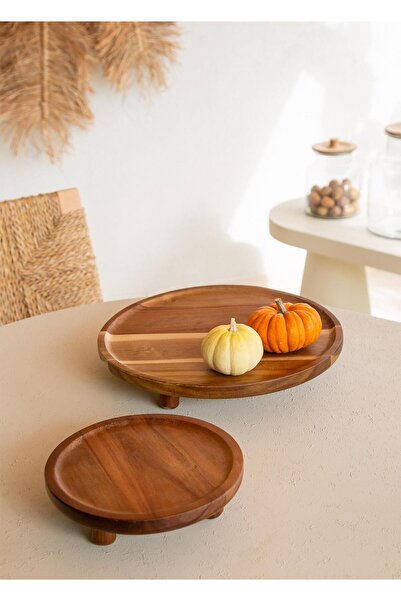 The Mia Natura Acacia Footed Serving Tray 32 cm
