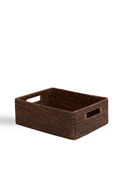 Baolgi Hasır Kulplu Dikdörtgen Sepet Kahverengi 33x25x12 cm